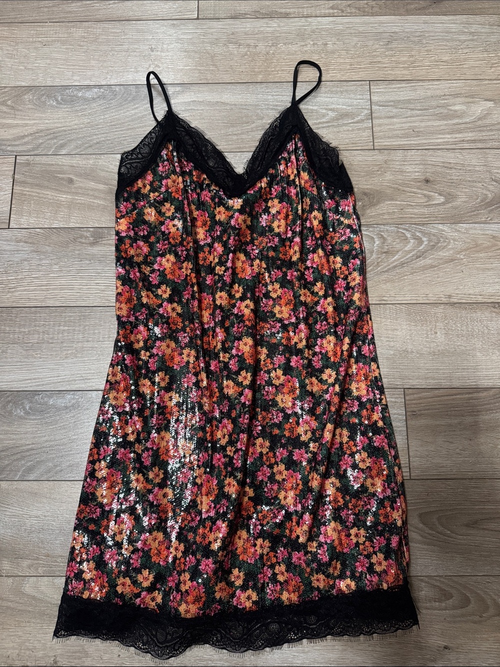 Topshop Black Floral Sequin Mini Slip Dress
